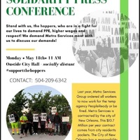 Image of a Solidarity Press Conference flyer to support waste workers in New Orleans who want better working conditions during Covid.
