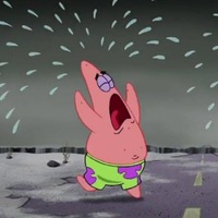 Image of the character Patrick Star from the animated TV show Spongebob Squarepants running while crying.  