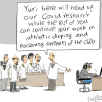 A political cartoon depicting the CDC COVID-19 research. 