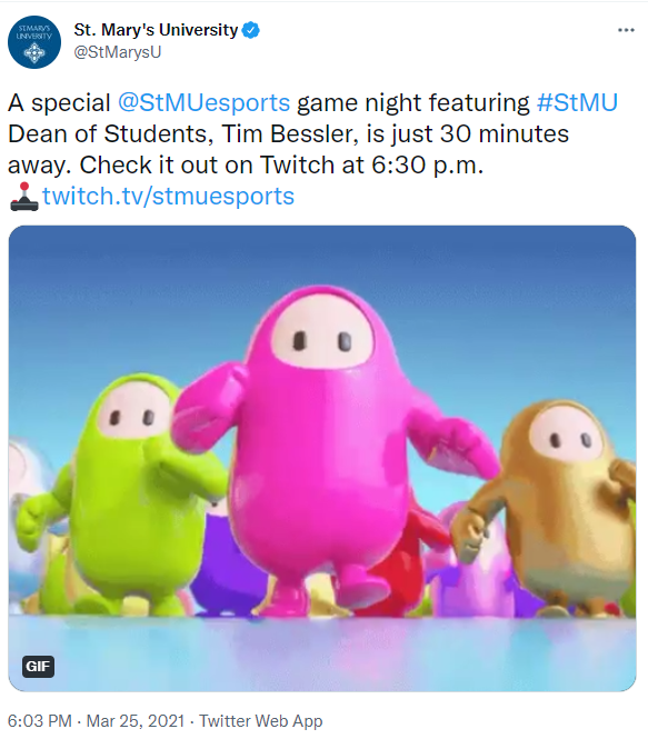 A Twitter post announcing a game night with the Dean of Students. 
