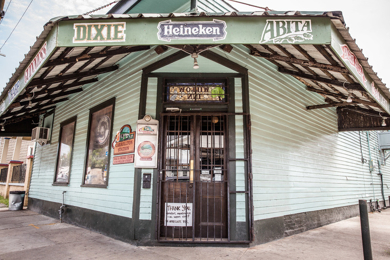 The front door of Carrollton Bar closed, located in New Orleans. 