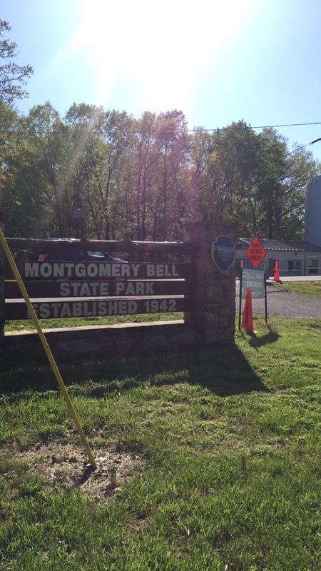 A sign that reads "Montgomery Bell State Park, Established 1942".