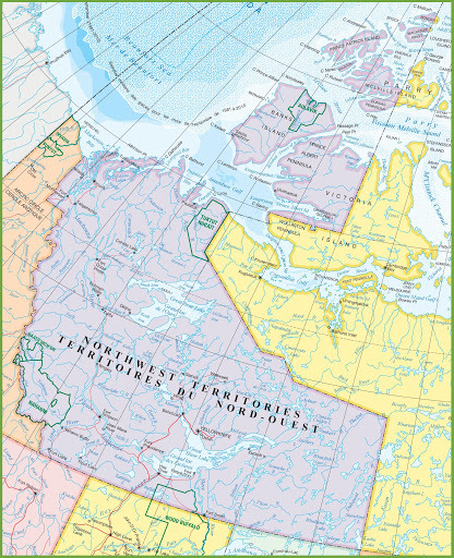 This image is a picture of a map of the Canadian Northwest Territories.