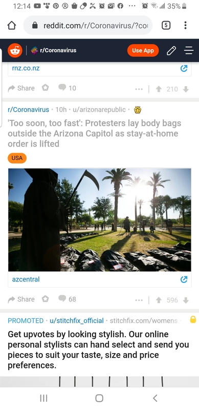 screen shot from website Reddit of a grim reaper laying out body bags and the word "too soon to fast"
