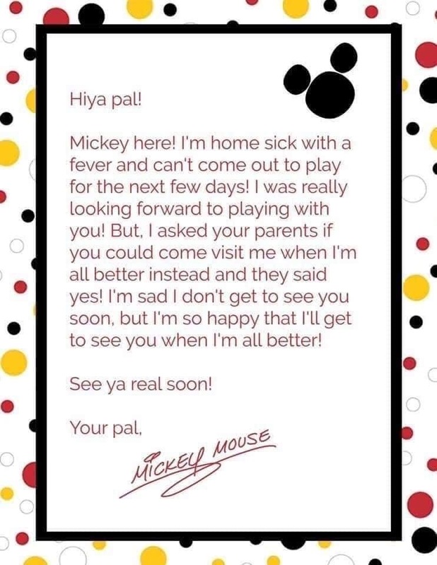 A screenshot of a letter from Mickey Mouse. 