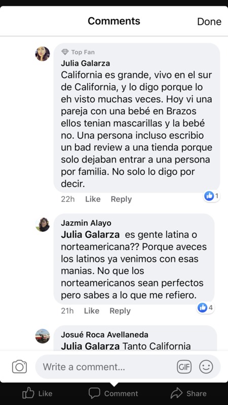 A screenshot of Facebook comments in Spanish. 