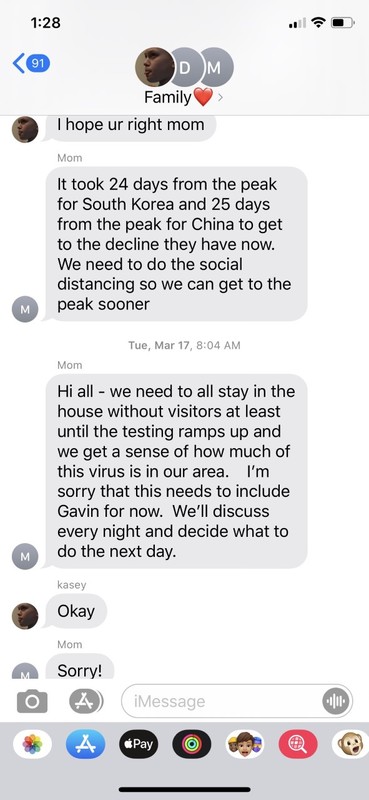 A screenshot of a text message from a group chat. 