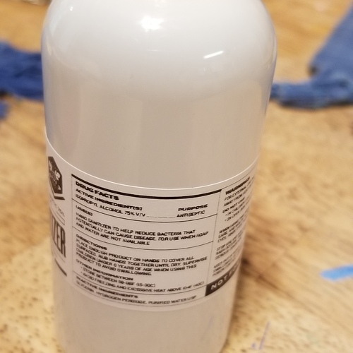 A white hand sanitizer bottle. 
