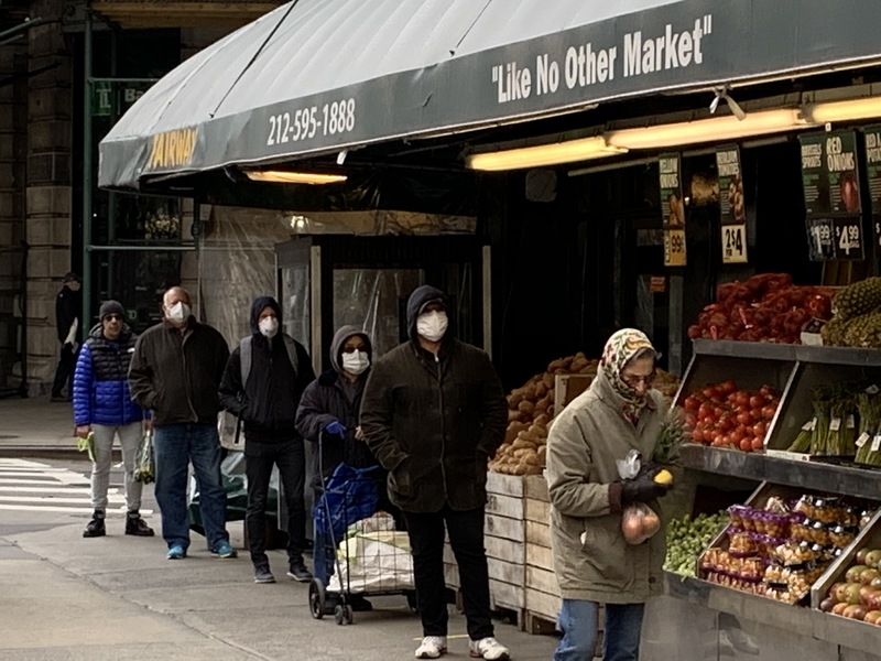 People in line at a market.