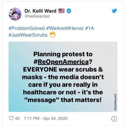 Twitter post from Dr. Kelli Ward.