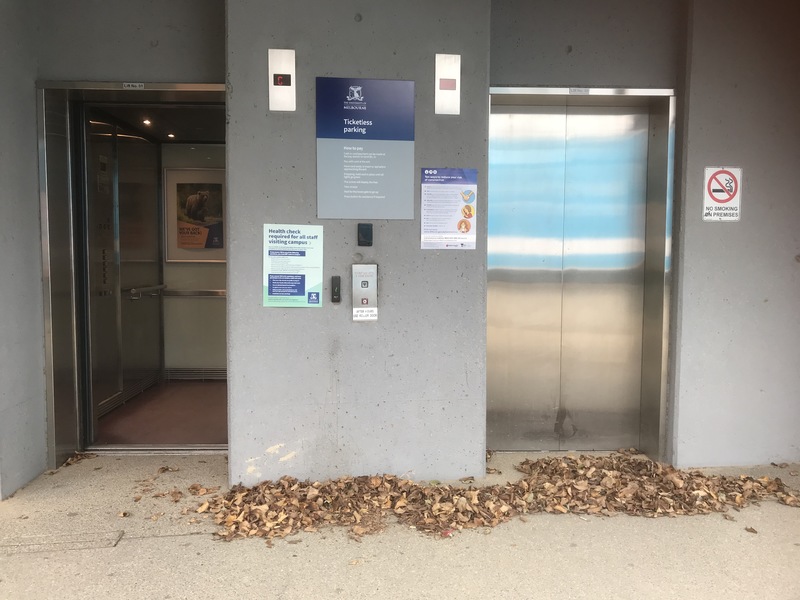 Elevator doors on a University. 