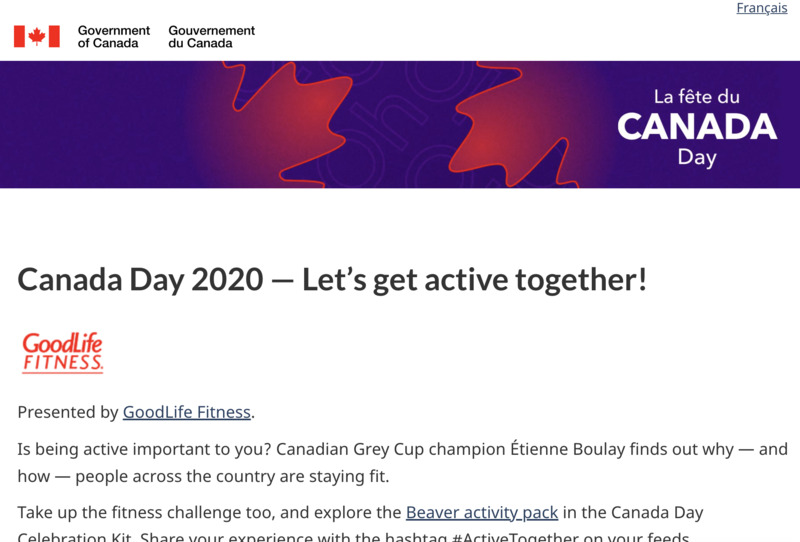 Screenshot of website for Canada Day.