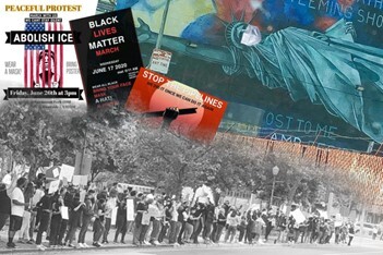 This is a collage of signs and pictures related to the Black Lives Matter protests. 
