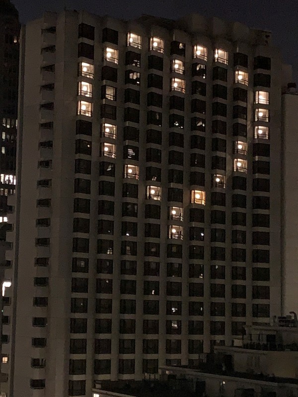 Building lights arranged in a heart shape. 
