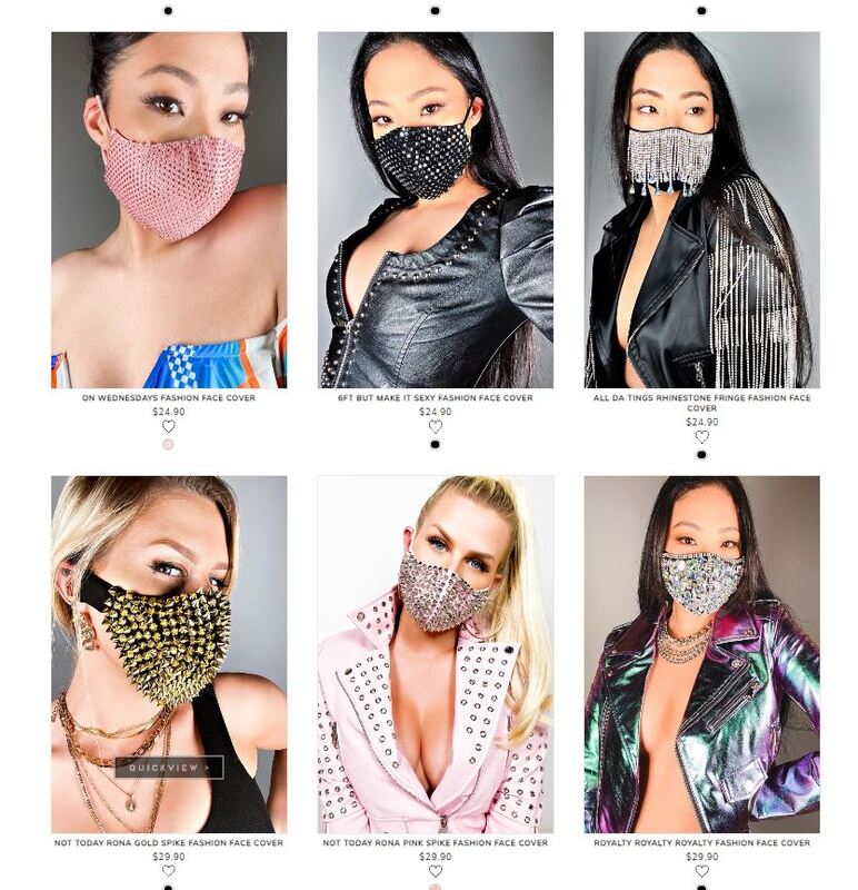 Screenshot of a website selling masks. 
