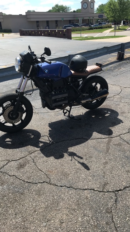 A blue and black motorcycle. 
