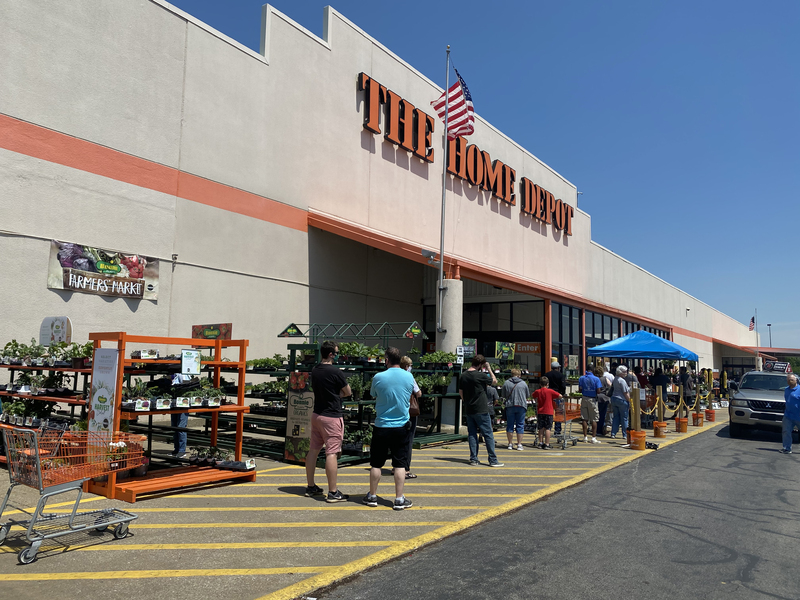A line outside a Home Depot store. 