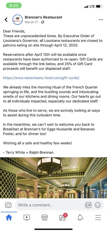 A social media post from Brennan's Restaurant.