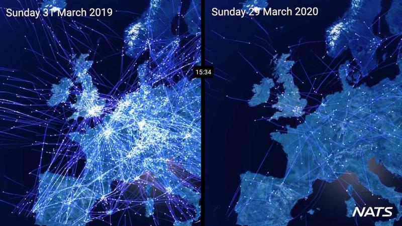 a comparison of flights from 2019 to 2020 out of england