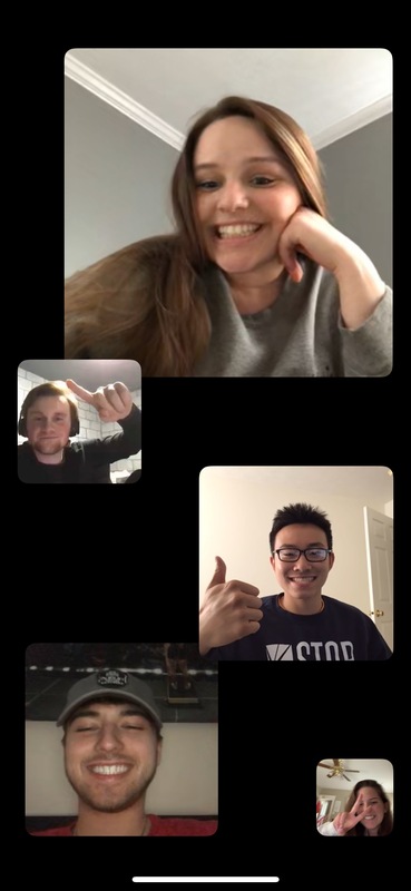 Screenshot of five people on a FaceTime call.