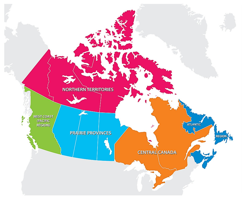 Map of Canada with regions colored.