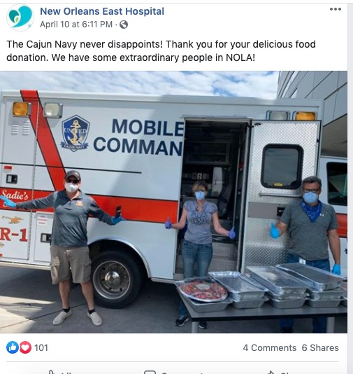 A social media post from New Orleans East Hospital. 