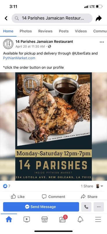 A social media post from 14 parishes Jamaican restaurant. 