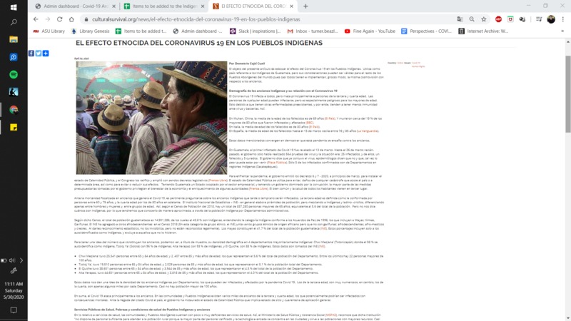 An article in Spanish describing the effect of COVID-19 on indigenous peoples in Guatemala.