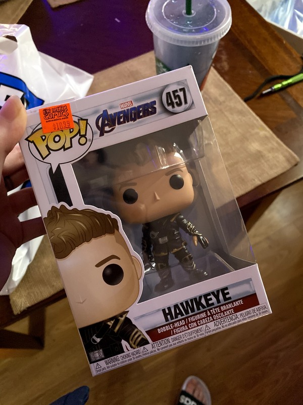 This is a picture of a Pop figurine, which depicts the character Hawkeye from the Avengers franchise. 