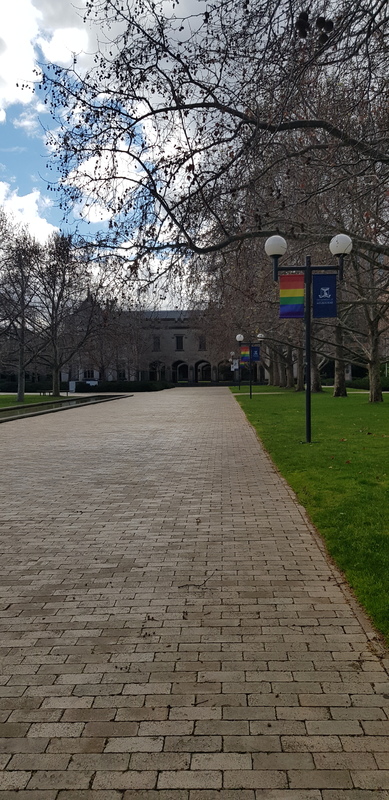 Picture of an empty part of the University of Melbourne campus in Australia during the pandemic.  