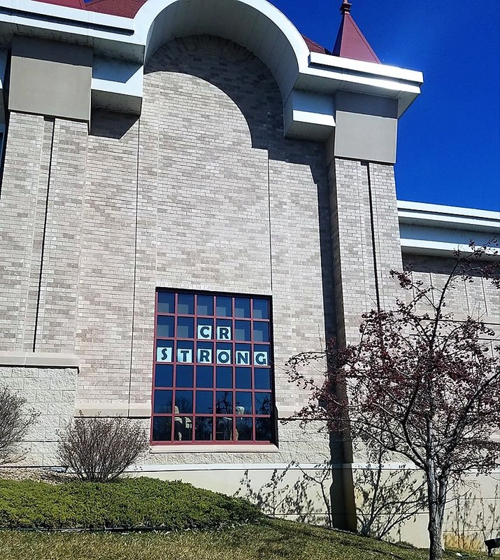 The Nation Czech & Slovak Museum & Library with "CR Strong" in its windows. 