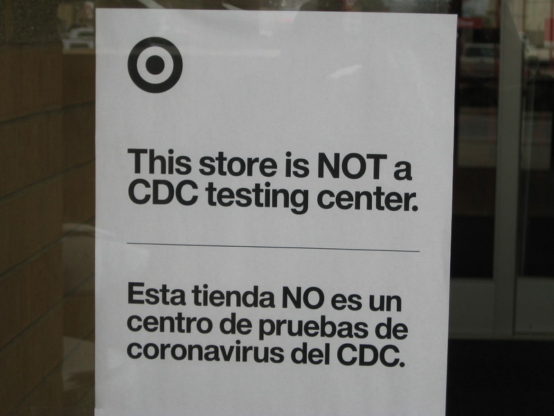 Sign at the store Target stating they are not a CDC testing site