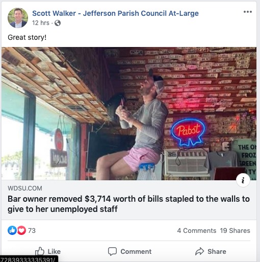 A social media post from Scott Walker - Jefferson Parish Council At-Large