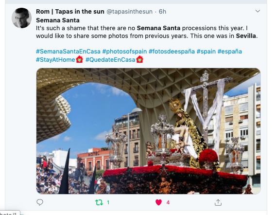 Screenshot of a Twitter post made by Rom Tapas in the Sun Semana Santa.