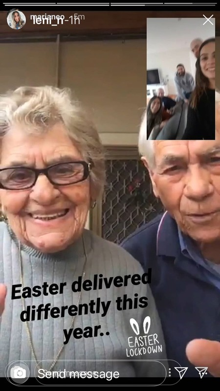 Family members video chatting together. 