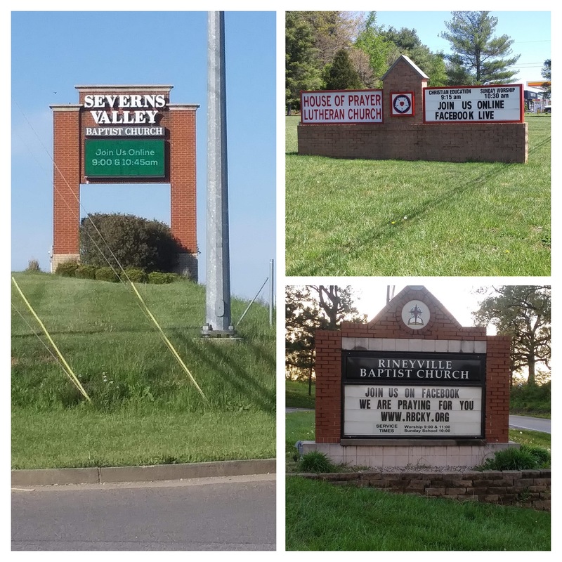 Three different church signs.