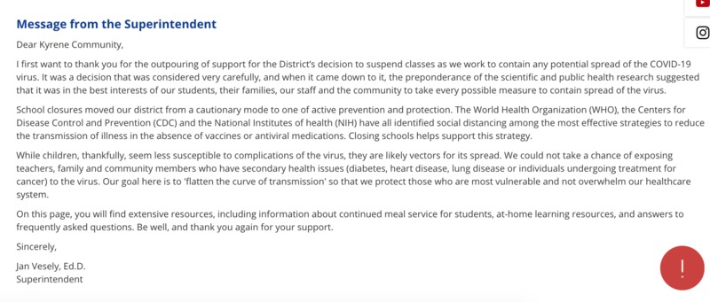 A screenshot of an email from the Superintendent. 
