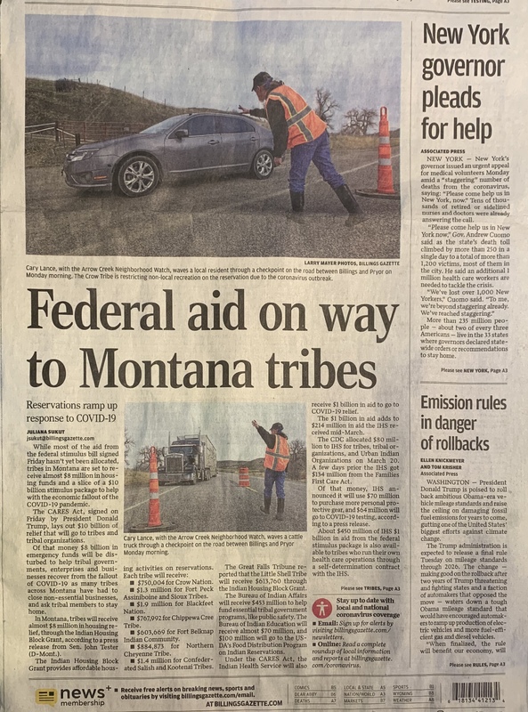 An article about aid going to Montana tribes. 