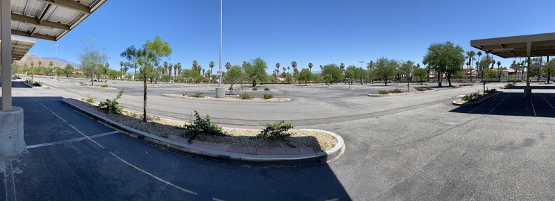 An empty parking lot.