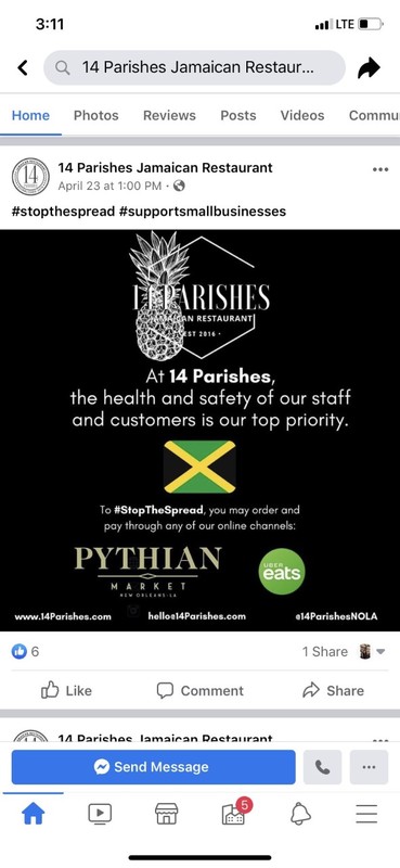 A social media post from 14 parishes Jamaican restaurant. 