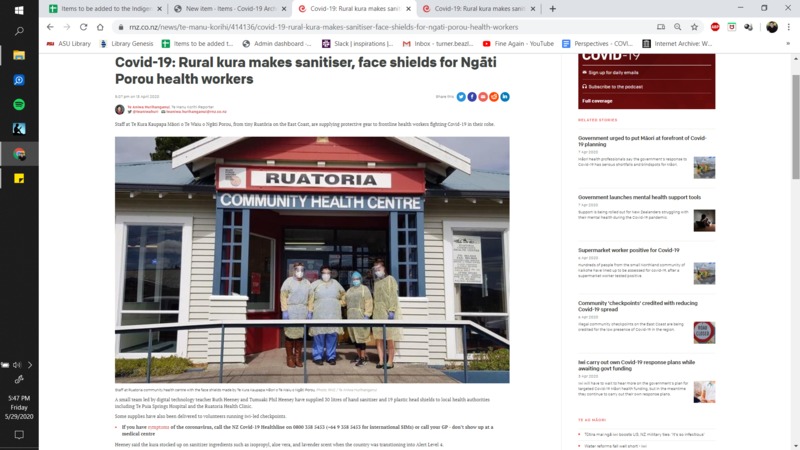 News article about a rural hospital providing face shields and sanitizer to healthcare workers.