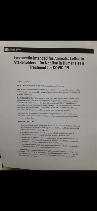 Photo of a letter with title, "IVERMECTIN INTENDED FOR ANIMALS: LETTER TO STAKEHOLDERS - DO NOT USE IN HUMANS AS A TREATMENT FOR COVID-19"