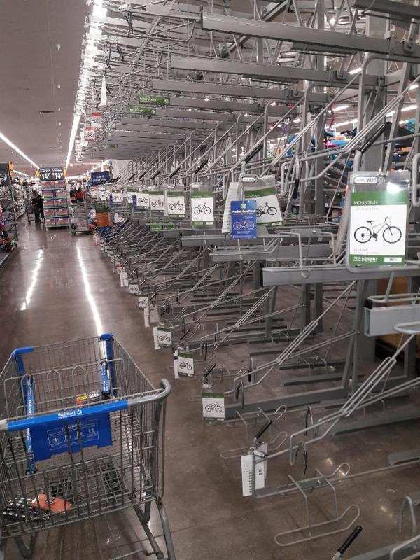 An empty aisle in a supermarket. 