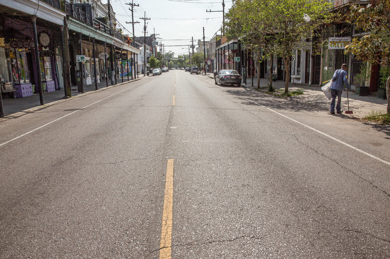 Magazine St. in New Orleans is empty with no tourists, or patrons. 