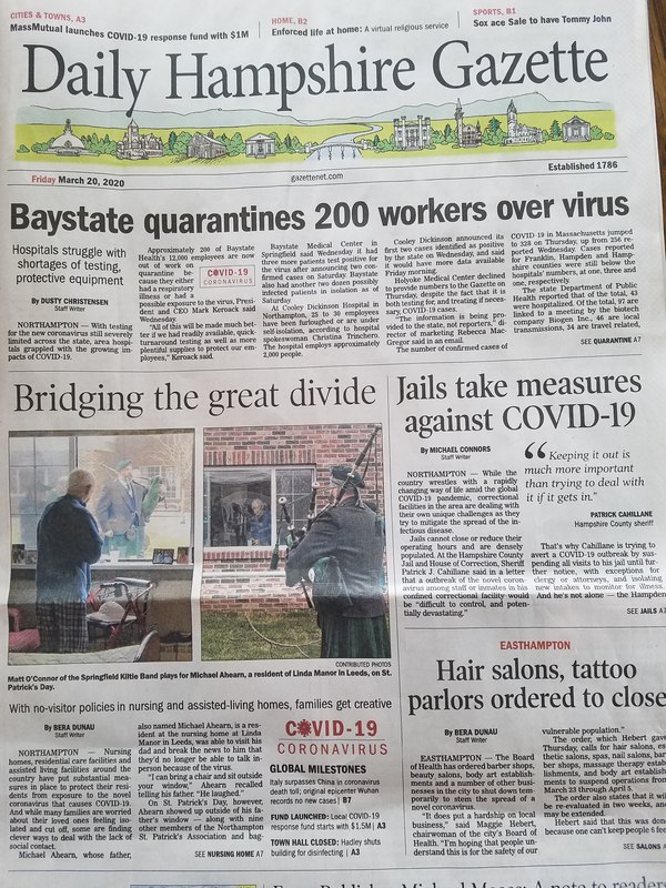 The Daily Hampshire Gazette on March 20, 2020. 