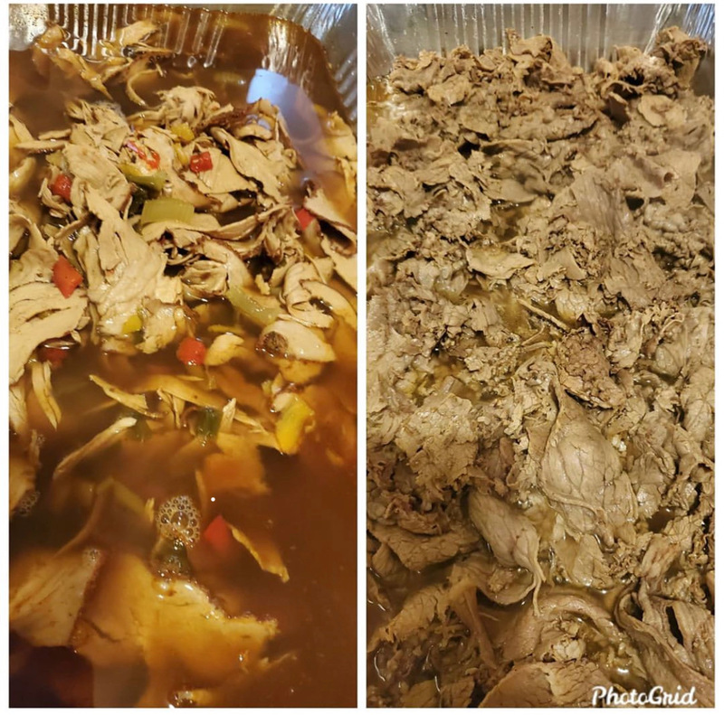 Before and after of Italian Beef being prepared. 
