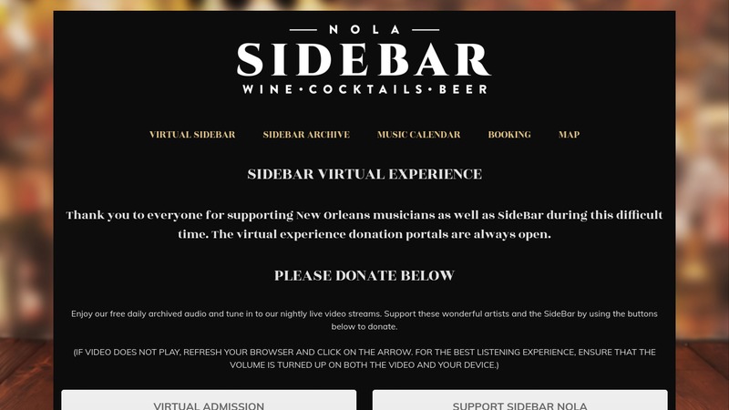 Information how to donate to live musicians during lock down from the restaurant and bar SideBar