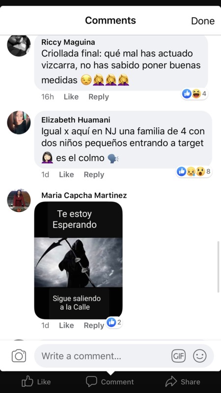 A screenshot of Facebook comments in Spanish. 