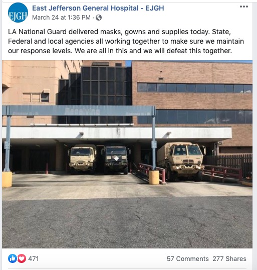 A social media post from East Jefferson General Hospital.