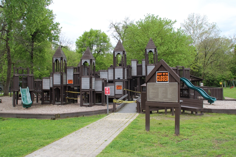 Photo of a closed playground. 
